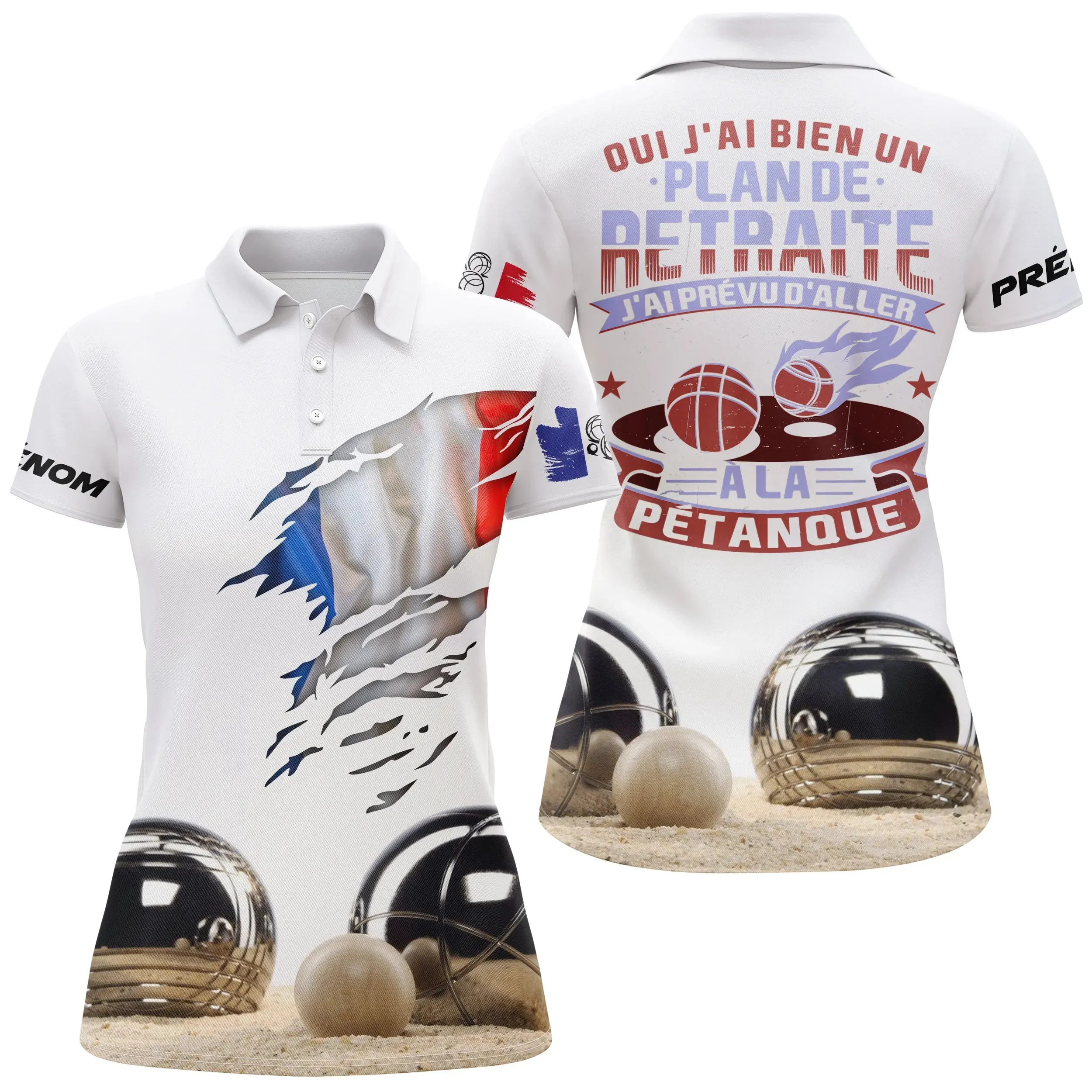 Polo Pétanque, Cadeau Personnalisé Bouliste, J'ai Bien Un Plan De Retraite, J'ai Prévu D'aller  La Pétanque, Drapeau De France -