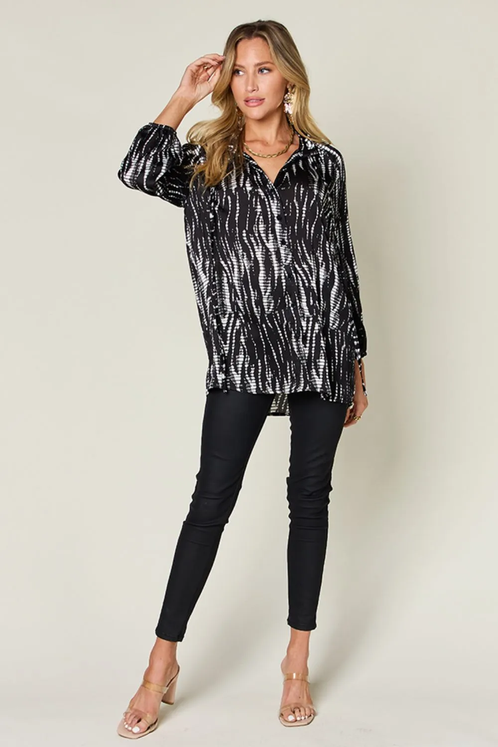 Printed Button Up Long Sleeve Shirt