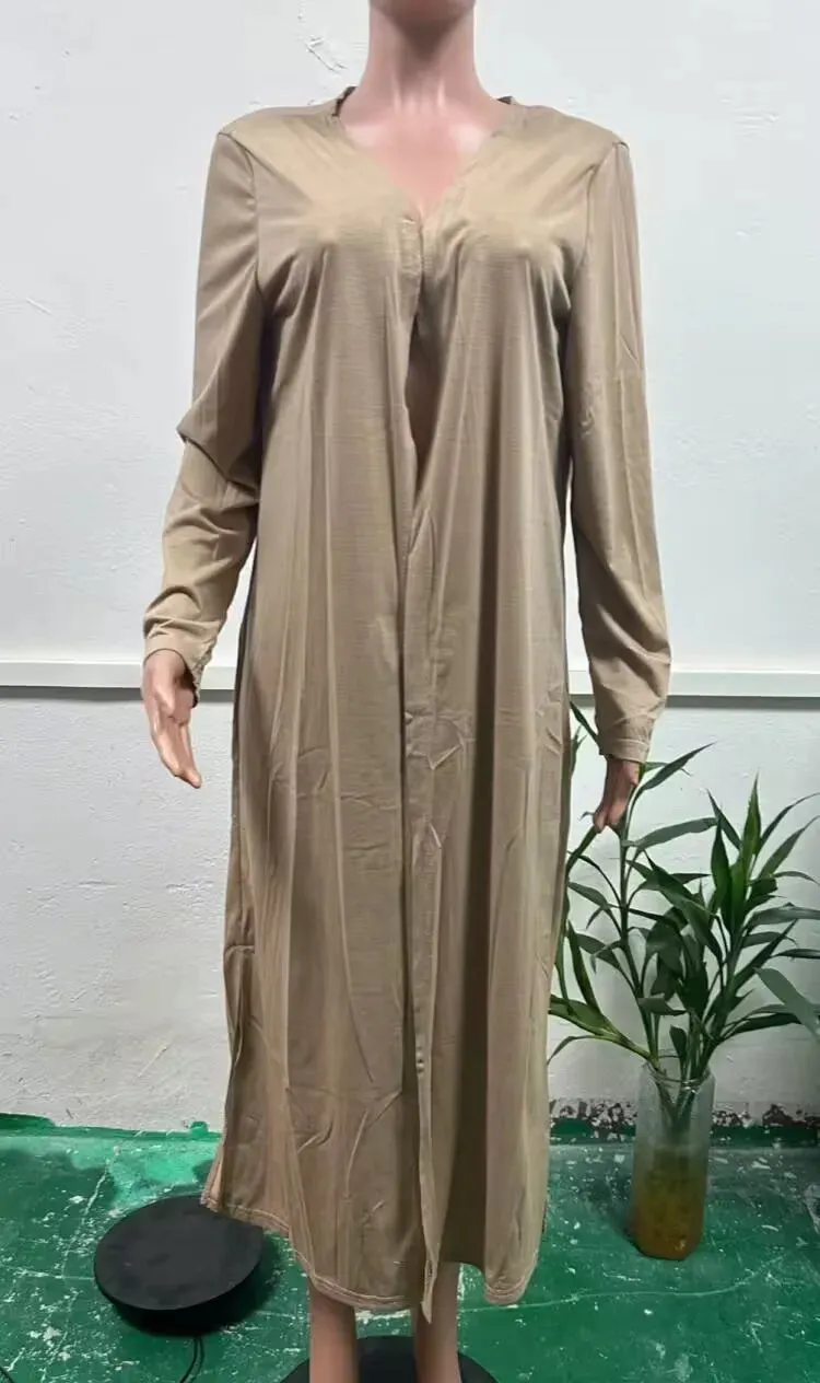 Pullover V-Neck Long Dress Loose Sleeve Cardigan Two Pieces Set