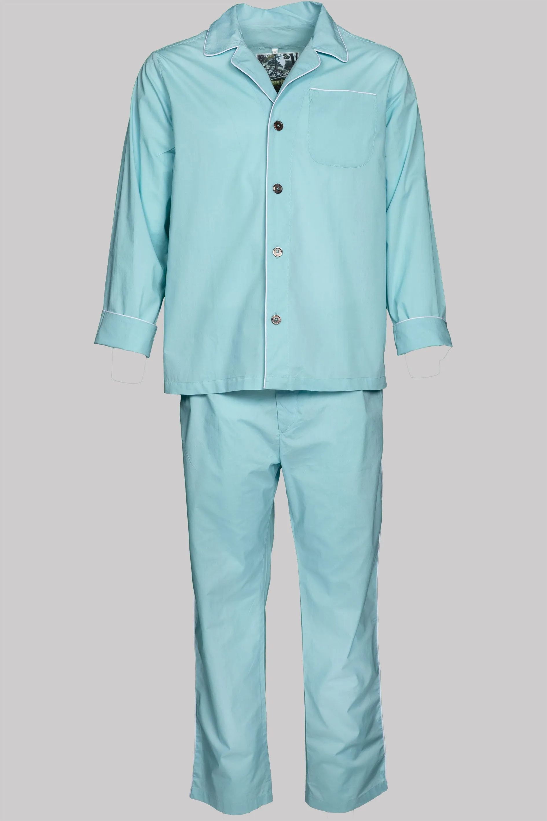 PYJAMA AQUA with  piping 100% COTTON Popeline fabric-dyed