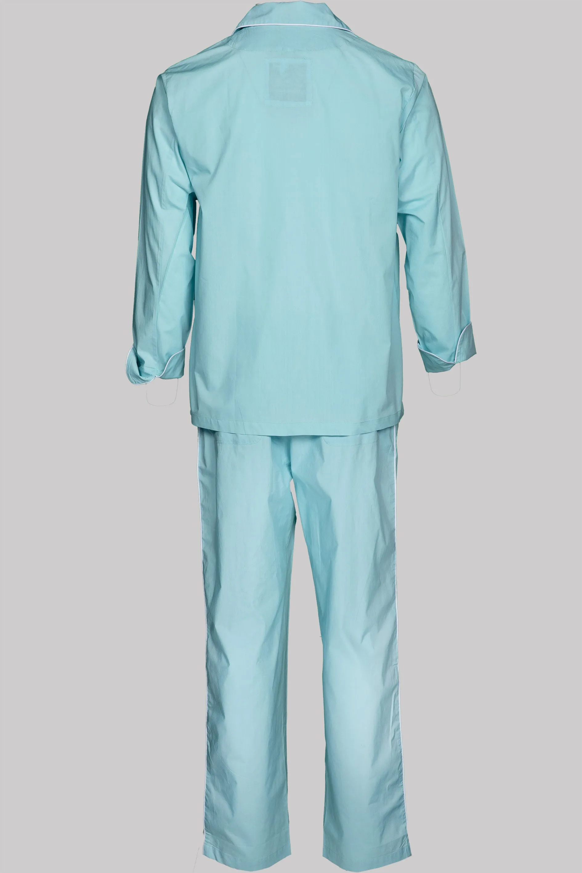 PYJAMA AQUA with  piping 100% COTTON Popeline fabric-dyed