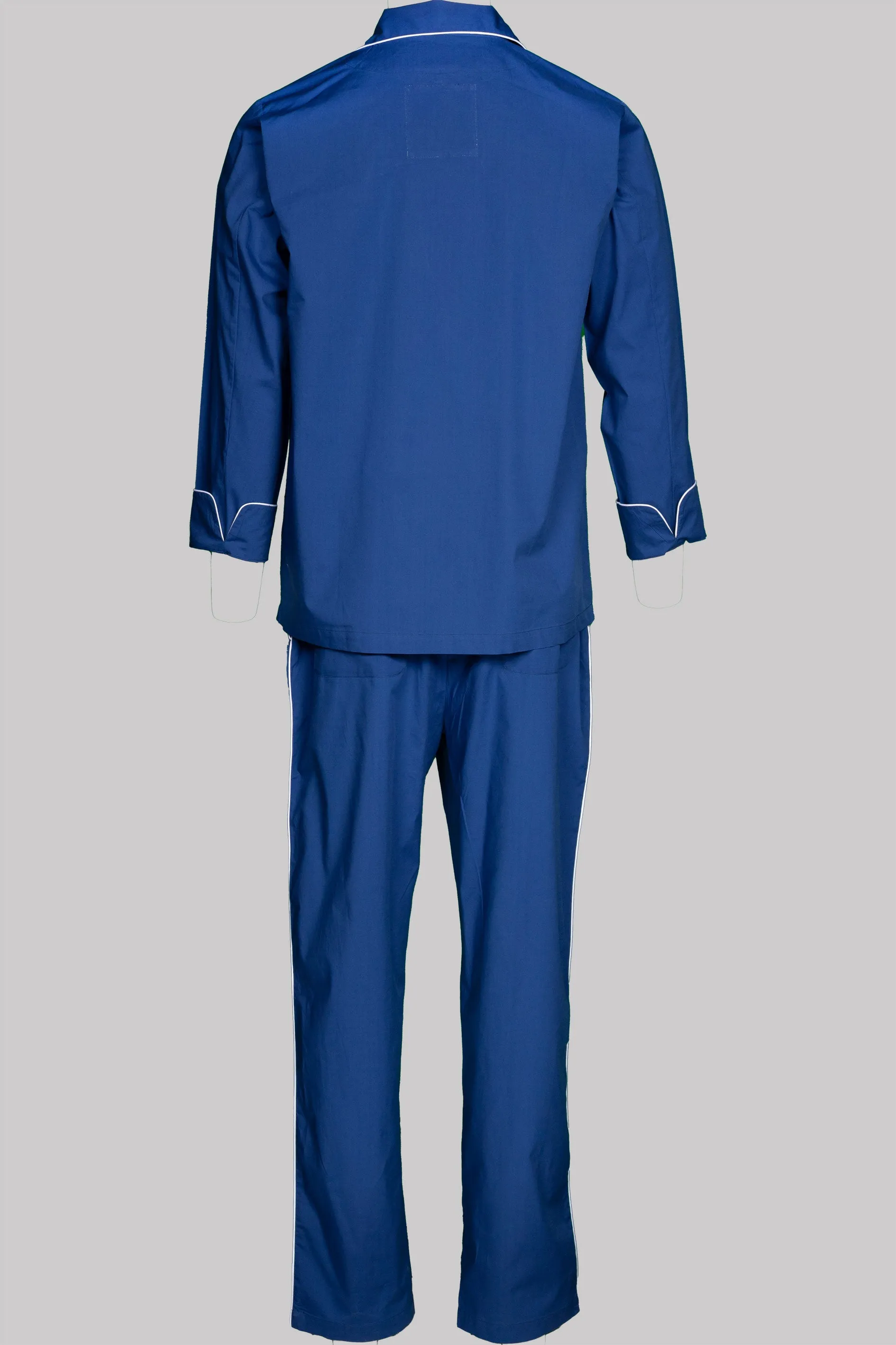 PYJAMA BLUE with  piping 100% COTTON Popeline fabric-dyed