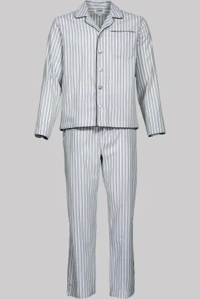 PYJAMA GRAY-White-peacockgreen-black with black piping 100% COTTON Herringbone-light Asymmetric-Stripes