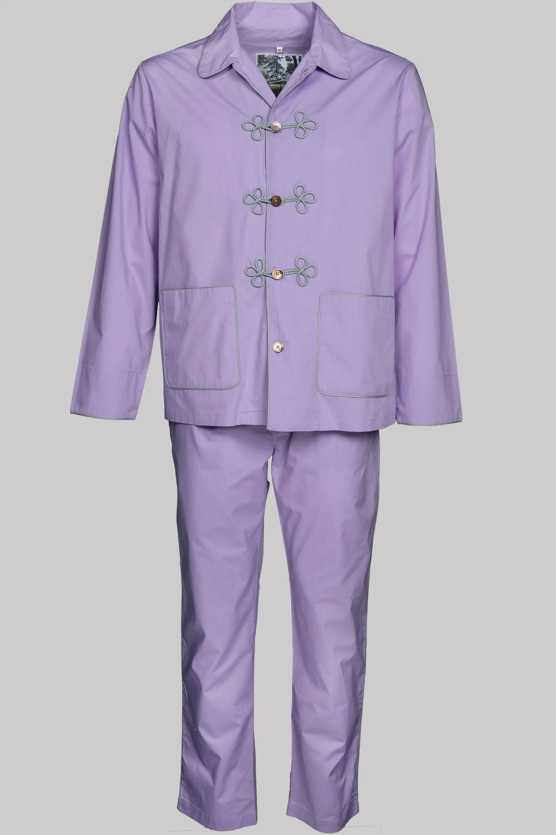 PYJAMA LAVENDERGRAY with  braiding 100% COTTON Popeline fabric-dyed