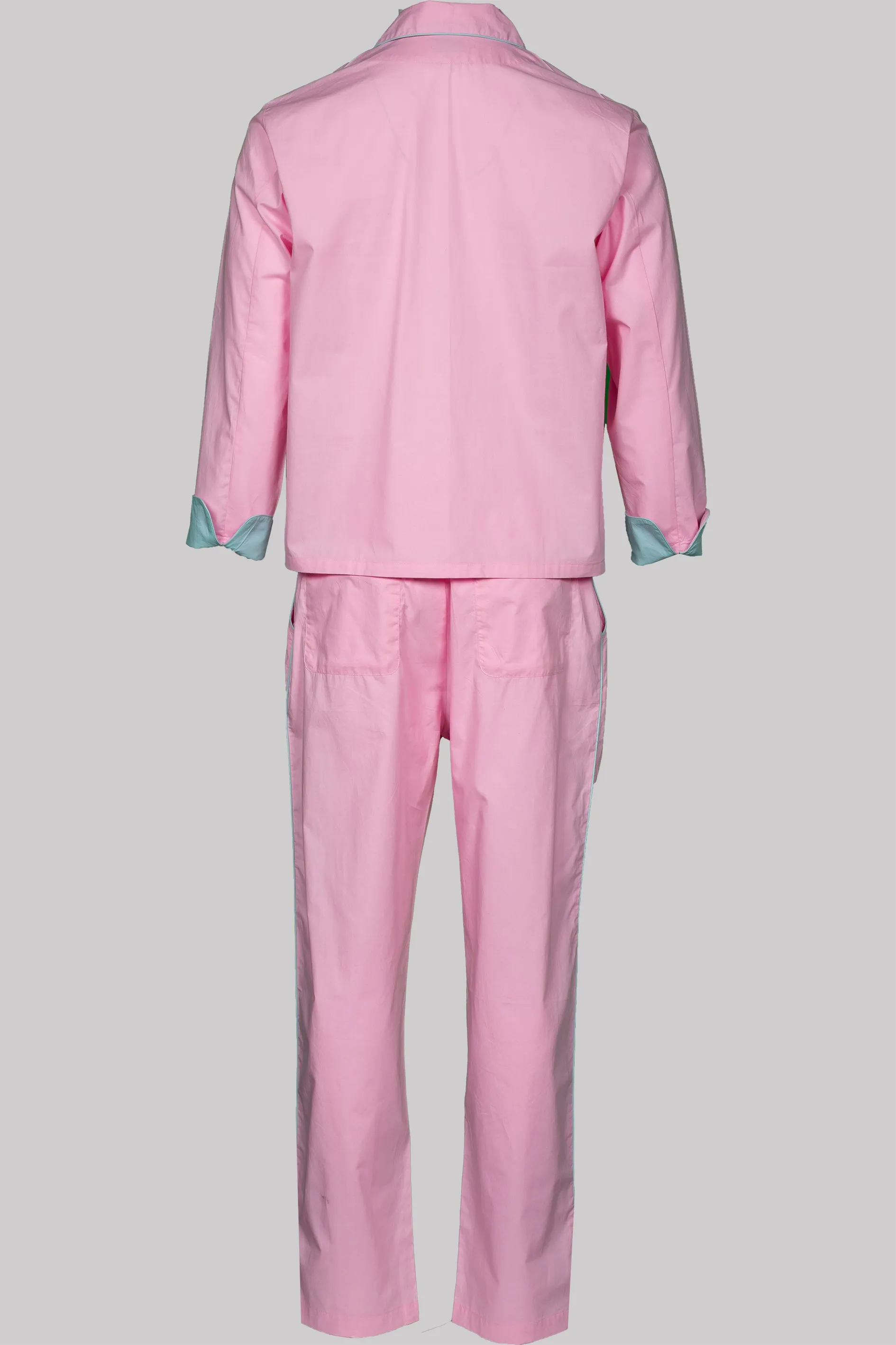 PYJAMA PINK with aqua piping 100% COTTON Popeline fabric-dyed