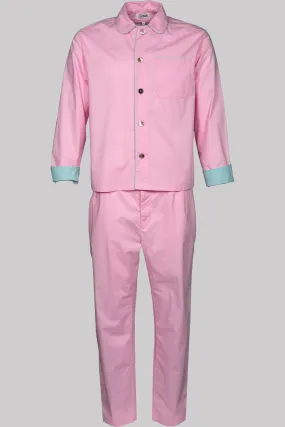 PYJAMA PINK with aqua piping 100% COTTON Popeline fabric-dyed