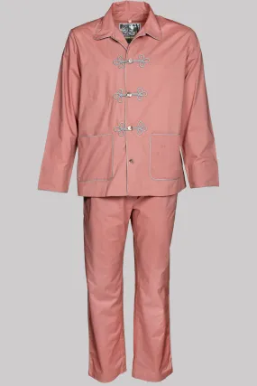 PYJAMA TERRACOTTA with  braiding 100% COTTON Popeline fabric-dyed