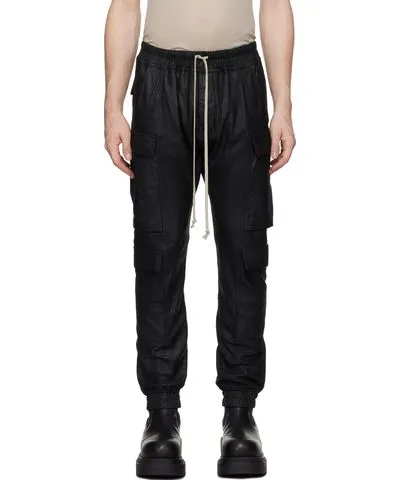 Rick Owens Black Porterville Mastodon Megacargo Leather Pants