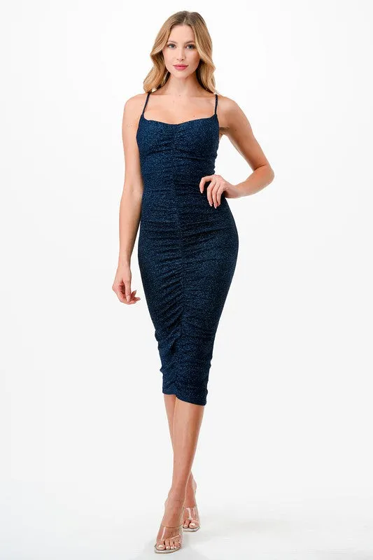 Ruched Glitter Midi Dress