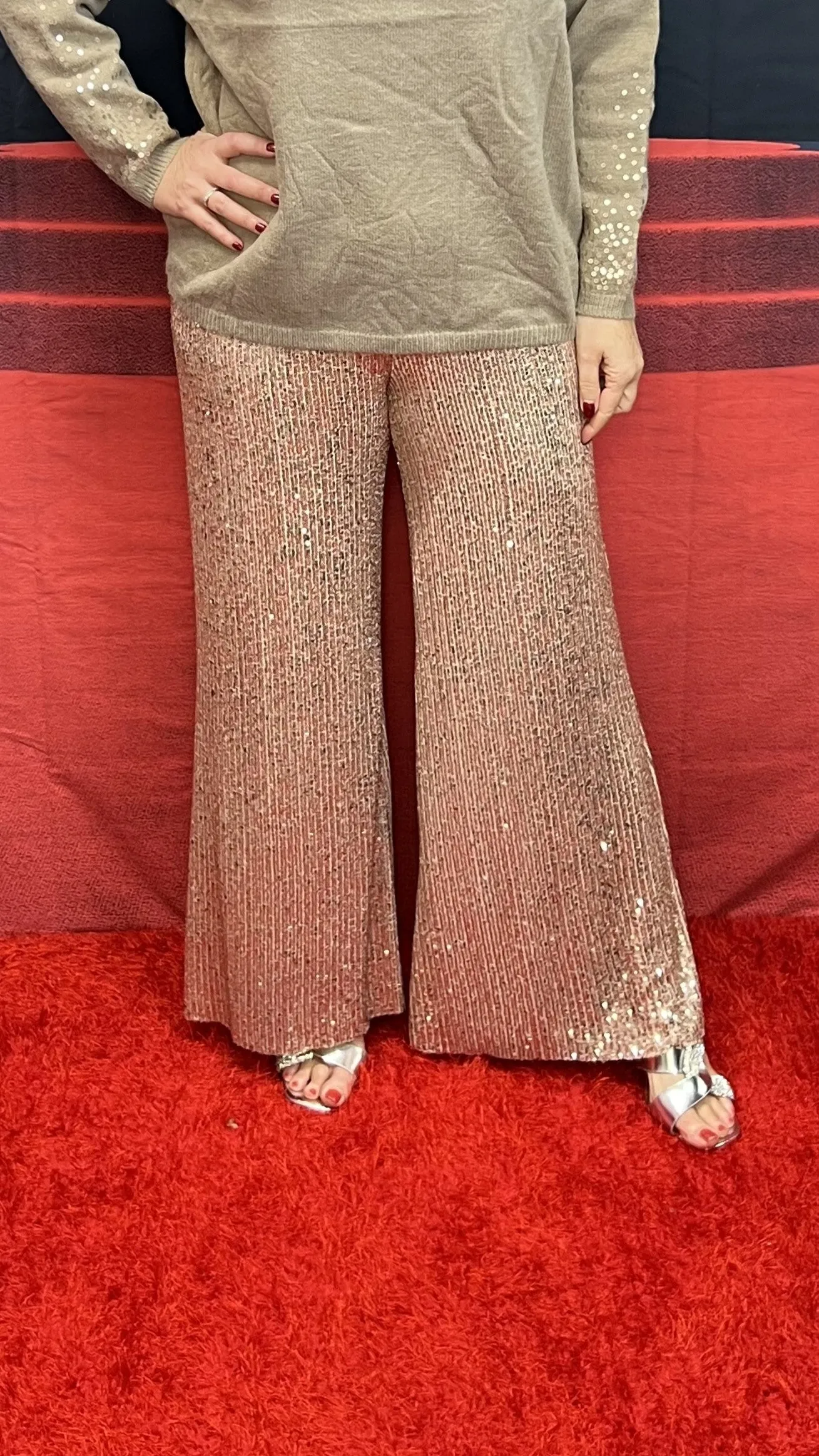 SARAH Sequin Glitter Flared Trouser