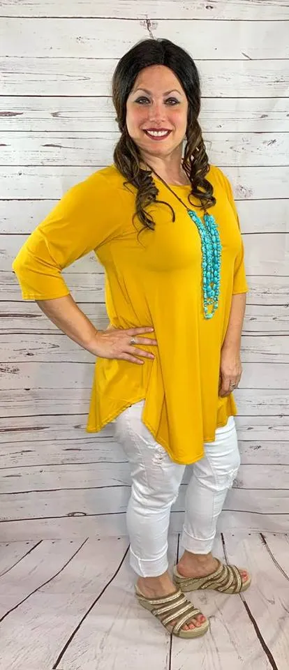 S,M,3X : Solid Mustard Scoop Tunic