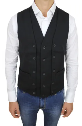 SMANICATO CARDIGAN UOMO CASUAL NERO SARTORIALE GILET MADE IN ITALY IN COTONE