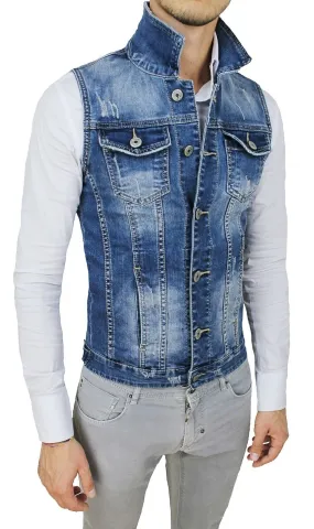 Smanicato di Jeans uomo slim fit Giacca cardigan Denim giubbotto gilet casual