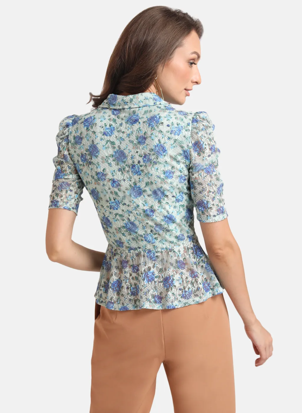 Stretch Lace Peplum Shirt