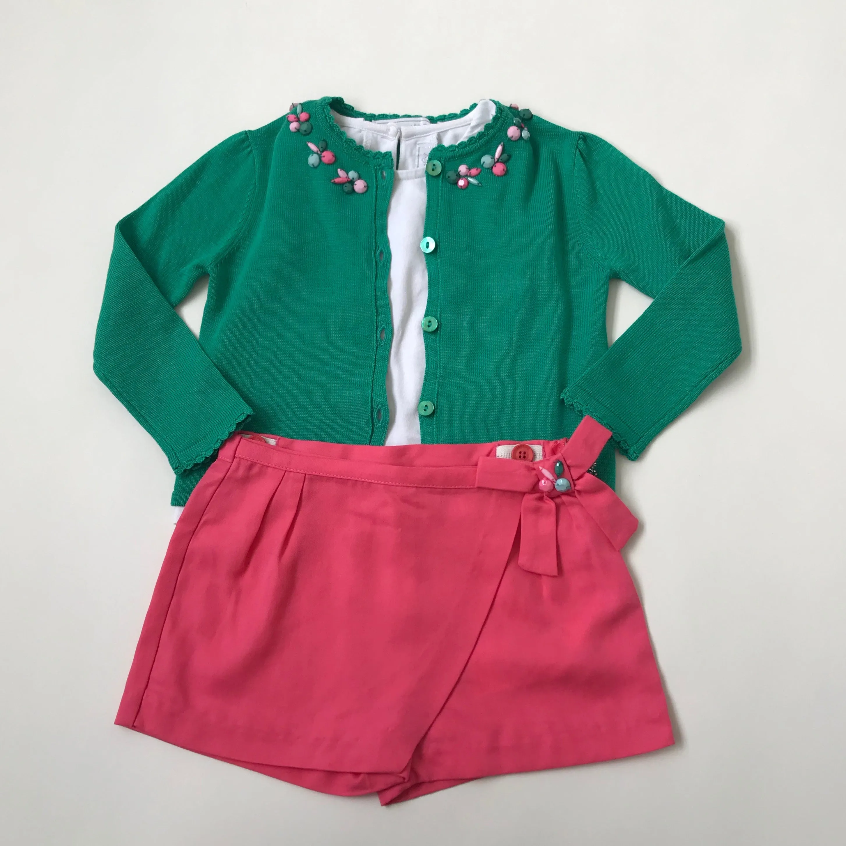 Tartine et Chocolat Green Cardigan With Bead Embellishment: 2 Years (Brand New)