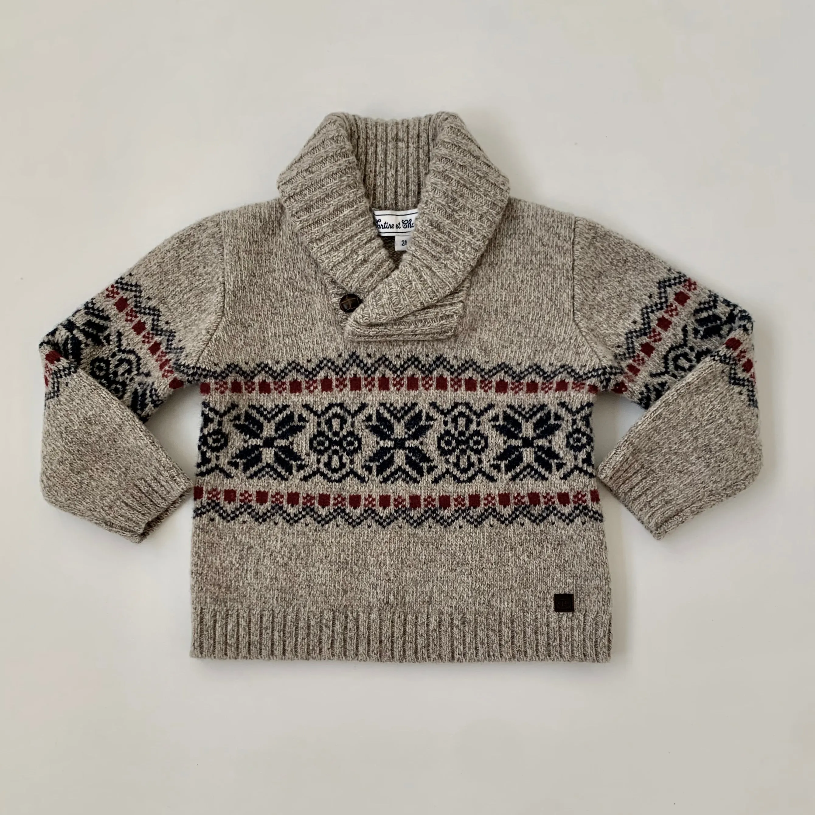 Tartine Et Chocolat Oatmeal Intarsia Jumper: 2 Years