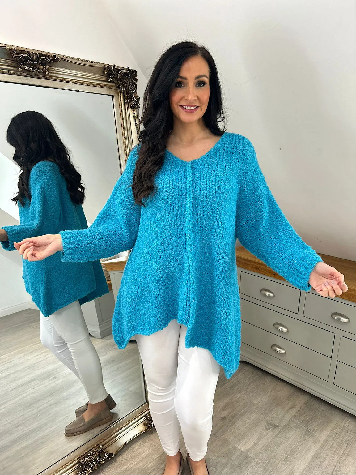 Teal Popcorn Reverse seam Knit Jumper Morgan