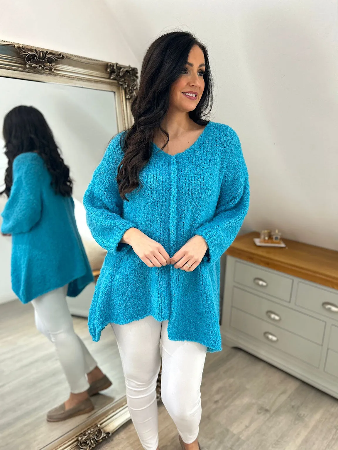 Teal Popcorn Reverse seam Knit Jumper Morgan