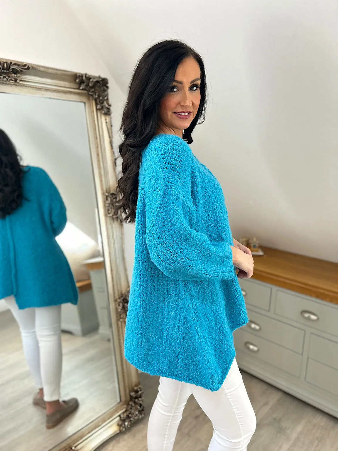 Teal Popcorn Reverse seam Knit Jumper Morgan