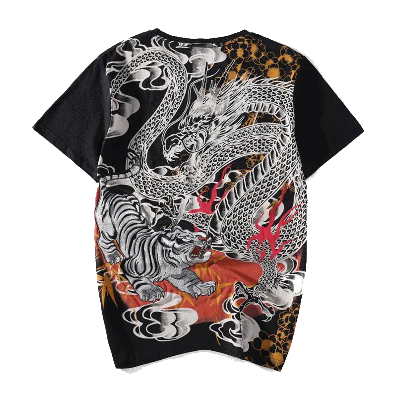 The Dragon VS Tiger embroidery T-Shirt (Black)