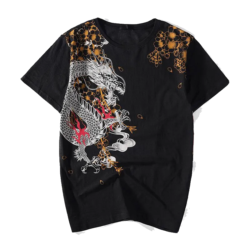 The Dragon VS Tiger embroidery T-Shirt (Black)