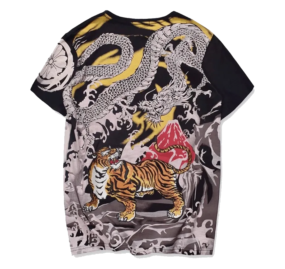 Tiger & Dragon embroidery T-Shirt (Black)