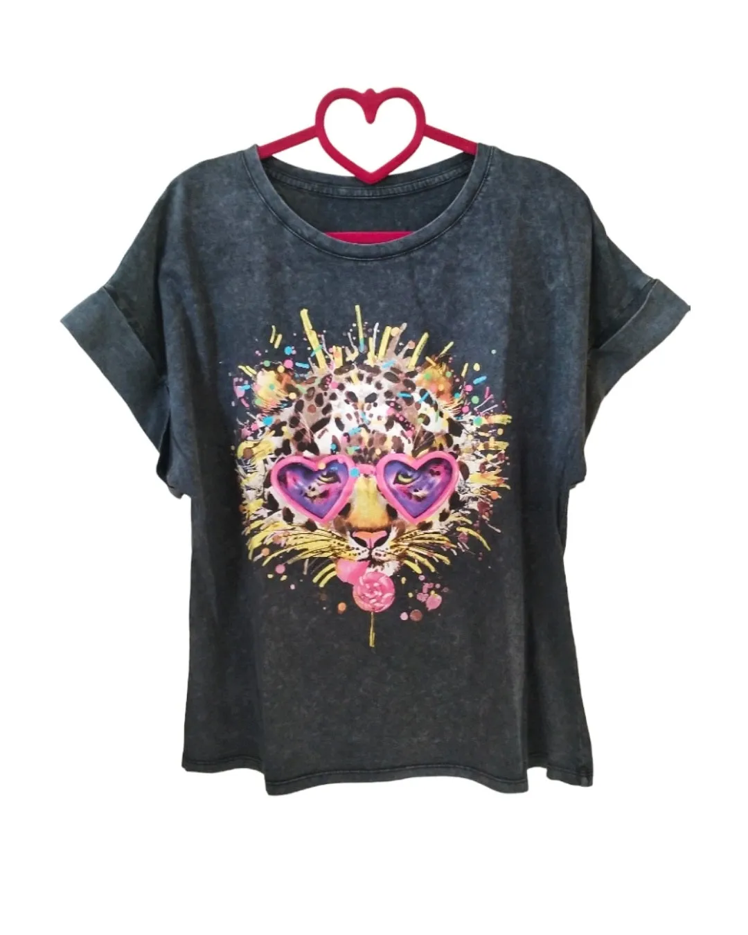 Tshirt Stone Wash 100% cotone, LEOPARDO OCCHIALI POP!