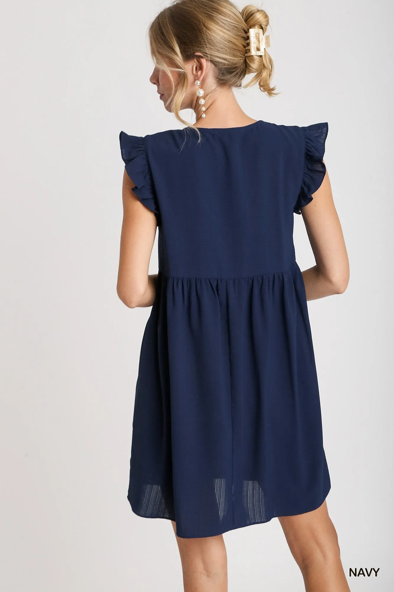 Umgee Ruffle Sleeve Dress in Navy