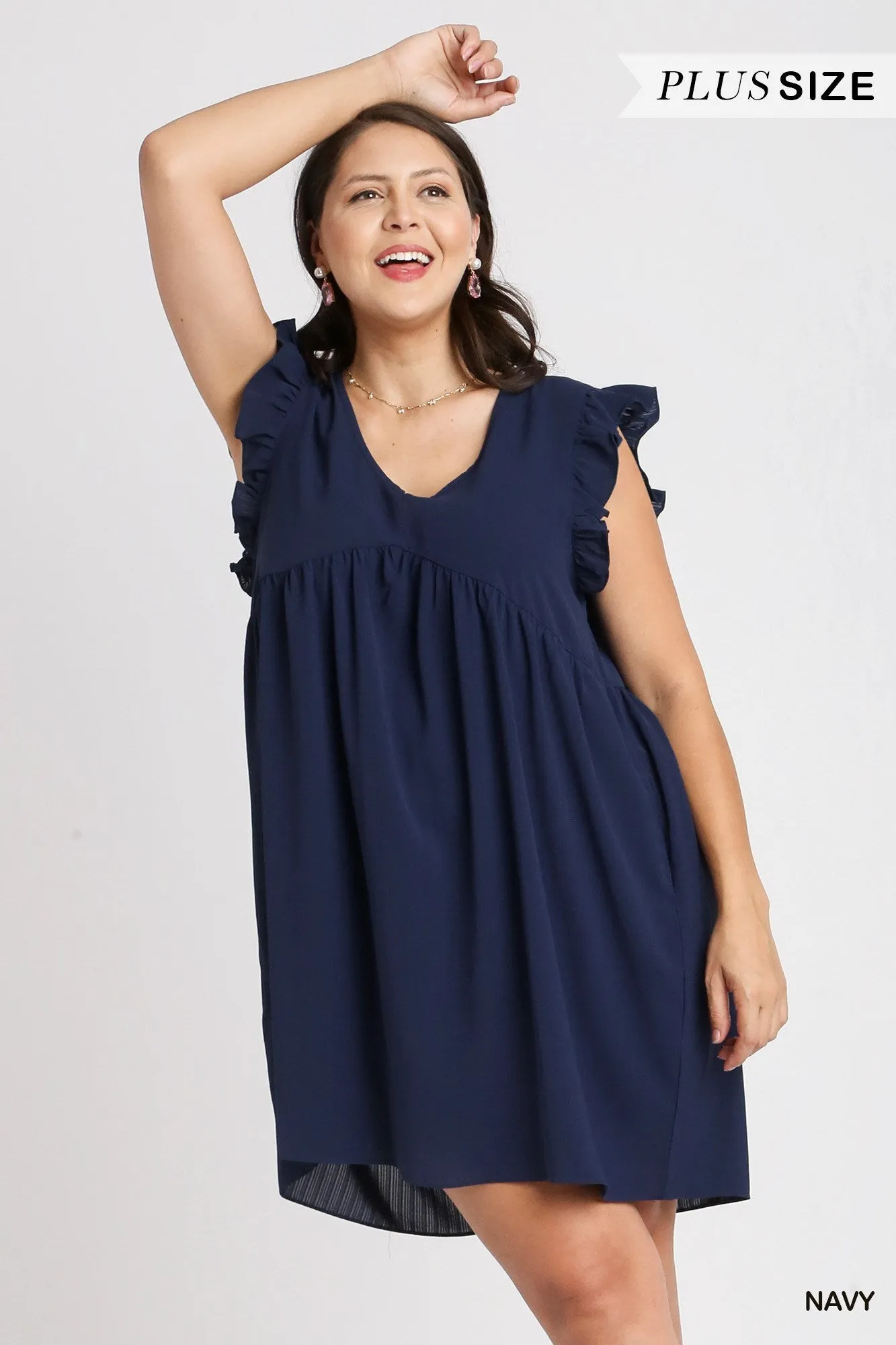 Umgee Ruffle Sleeve Dress in Navy