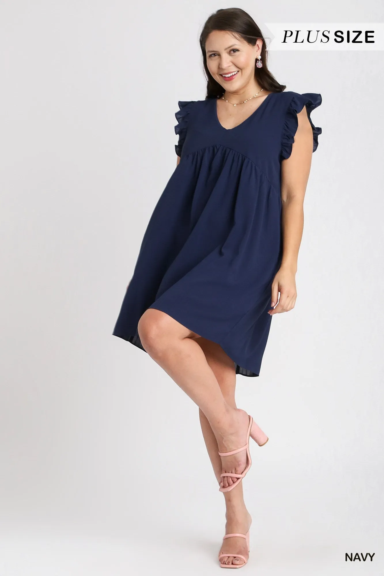 Umgee Ruffle Sleeve Dress in Navy