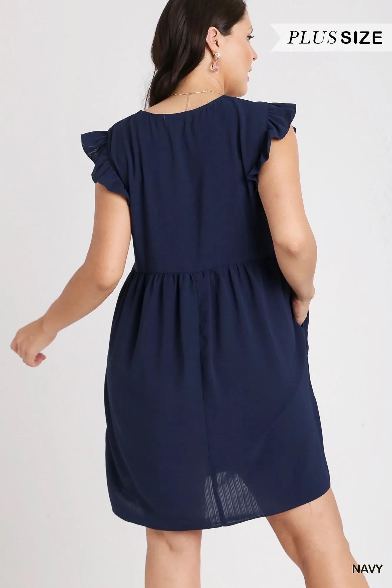 Umgee Ruffle Sleeve Dress in Navy