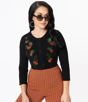 Unique Vintage Black & Pumpkin Embroidered Bookworm Cardigan (L, XL and 3XL ONLY)