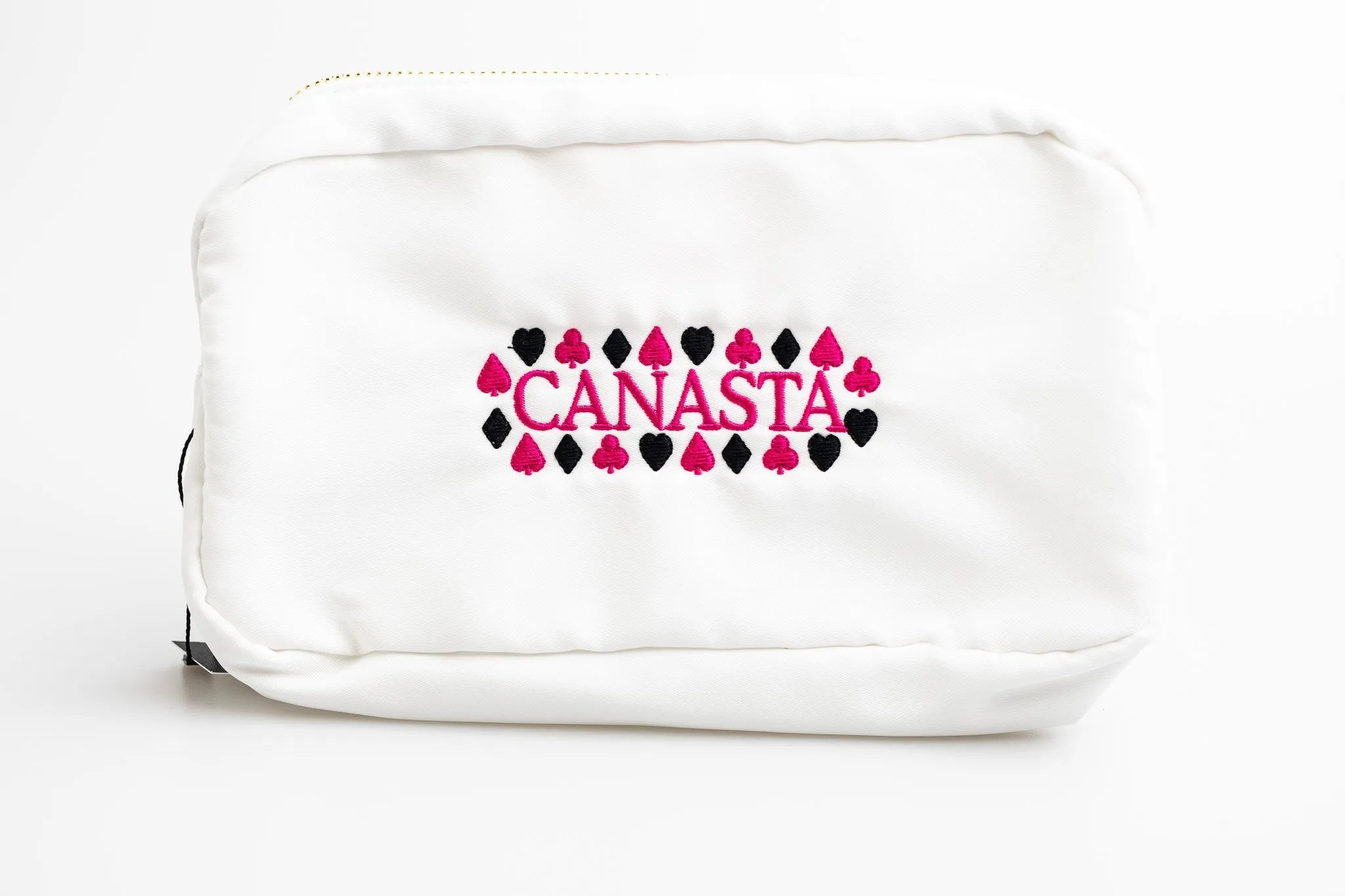 White Medium Embroidered Canasta Pouch