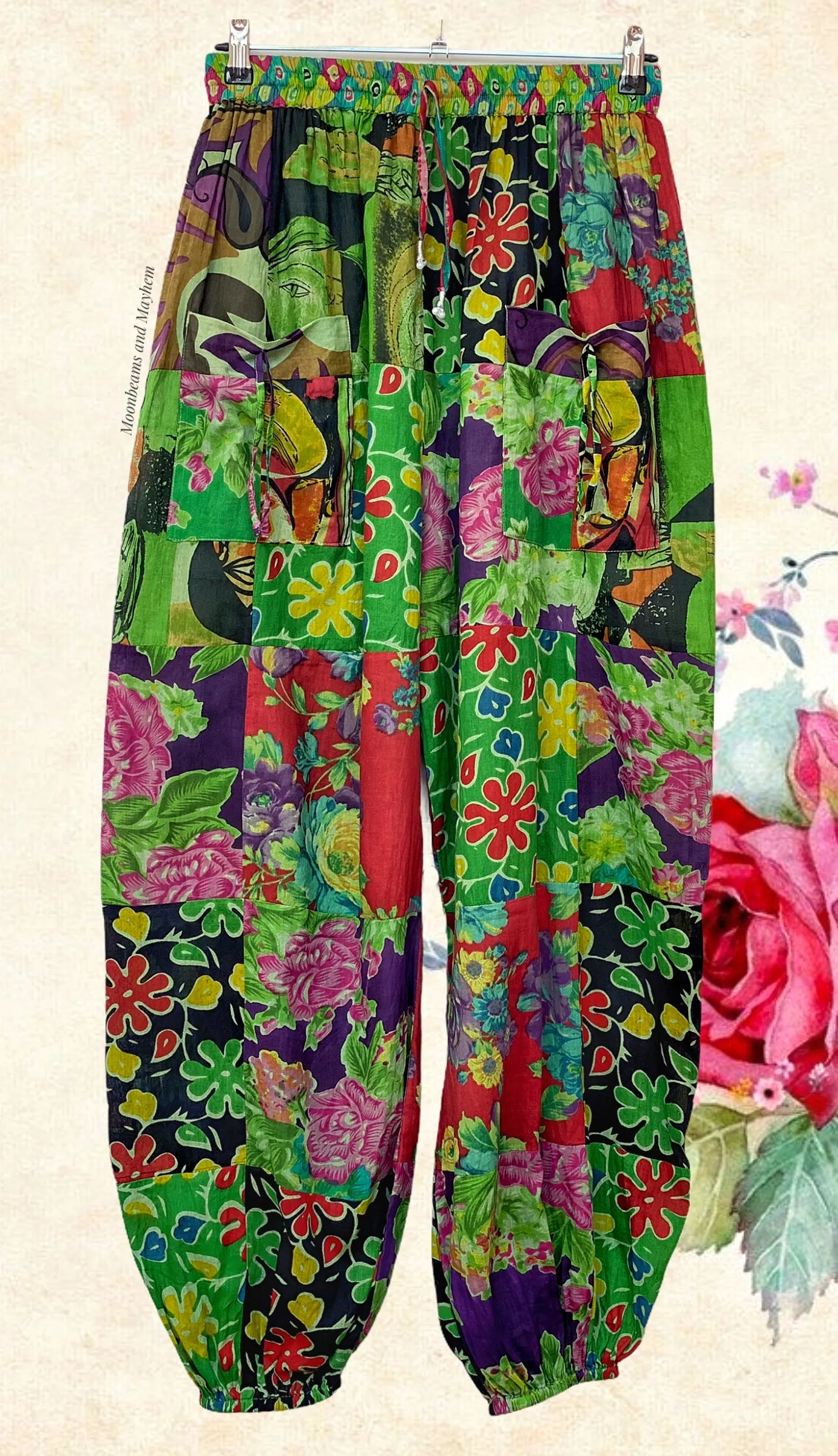 WILD BLOOMS COTTON HAREM PANTS SIZE 10 / 12 / 14 (081)