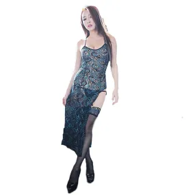 Women's Vintage Peacock Nightgowns Lace Hollow Cheongsam Nightwear Nighty