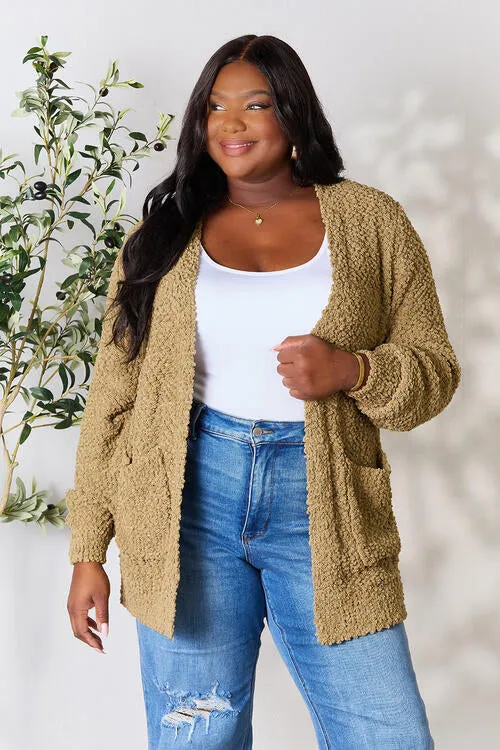 Zenana Falling For You Full Size Open Front Cardigan with Pockets