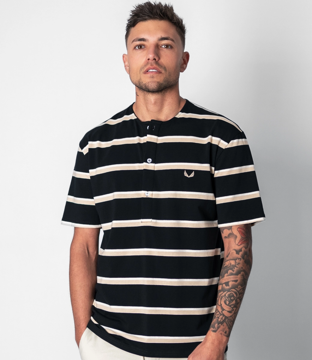 Zumo Oversized T-shirts BUXTON-3-STRIPE BlackSandCream